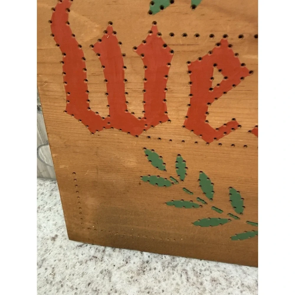 Vintage Welcome Wood Hang Sign Handmade Painted And Punched‎ Cottage Core Nice
